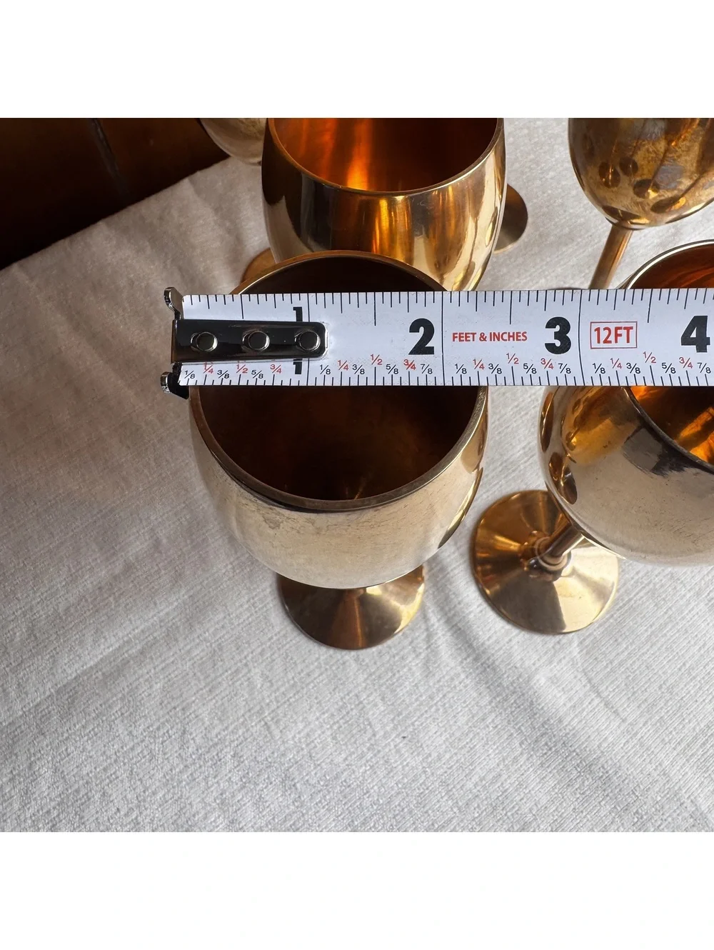Vintage Solid Brass Wine Goblets Set of 2 7” Stemware Wedding Toasting